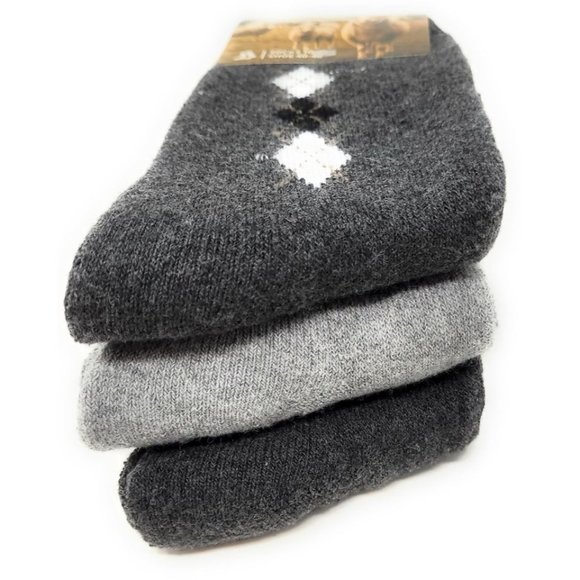 3 Pairs Men's Lamb Wool Crew Socks, Warm Winter Heavy Duty Boot, Dimond Shapes, - Picture 2 of 3